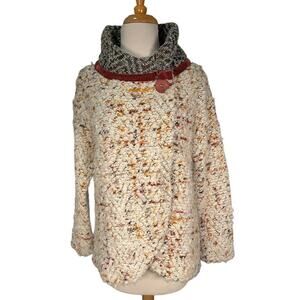 Maria Sole Italy Tweed Jacket Medium Virgin Wool Blend High Neck Velvet Bow